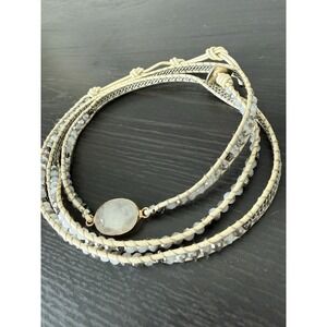 Nakamol Beaded Leather Wrap Bracelet Coastal Beachy Elegant Feminine